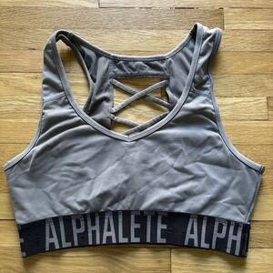 Alphalete Cross Back Sports Bra Grey Black Womens Large Fitness Gym